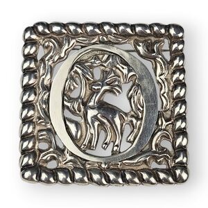 Vintage Sterling Deer Buck Brooch Mexico Mexican Floral Rope 925 Silver 1930s 2"